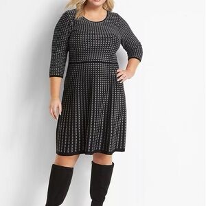 NWT Lane Bryant Black and White Fit and Flare Sweater Dress